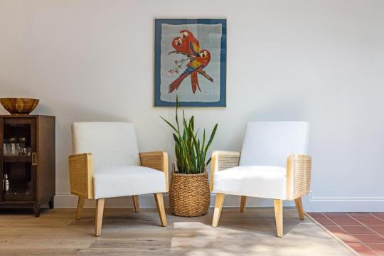 Birds painting near 2 seats