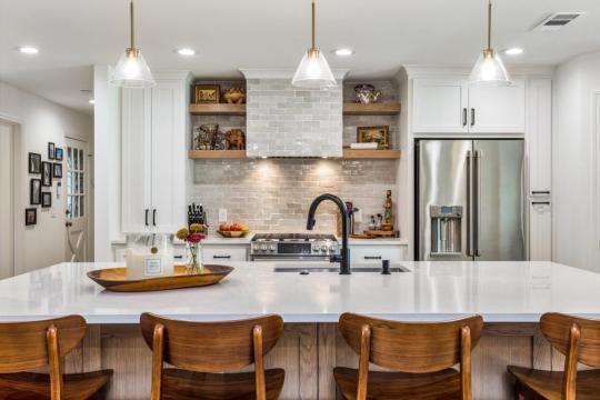 Kitchen white ceiling and lighting